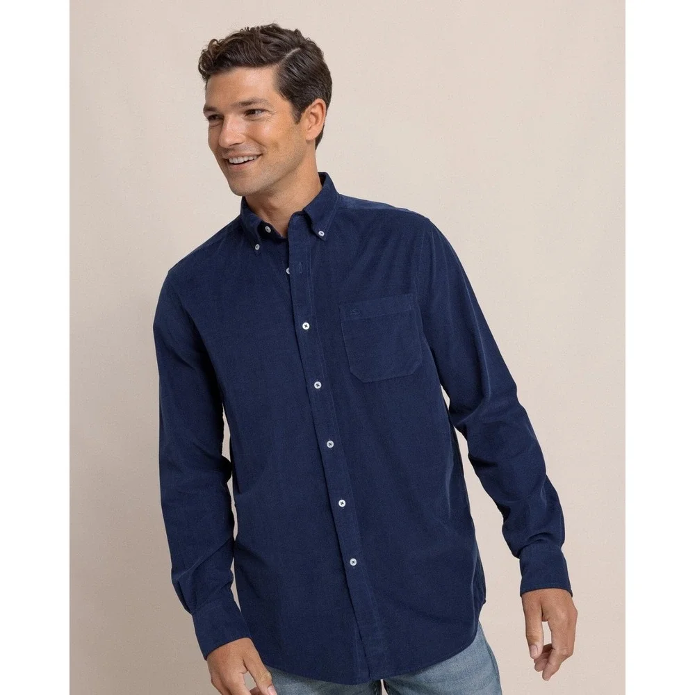Southern Tide Size XL Blue Lightweight Bedford Cord Long Sleeve‎ Sport Shirt